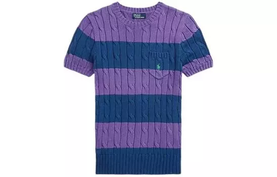 Polo Ralph Lauren Женский свитер с короткими рукавами, полосатый, вязка косами, фиолетовый