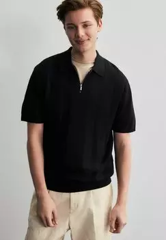 Поло REGULAR FIT TEXTURED QUARTER ZIP Next, черный