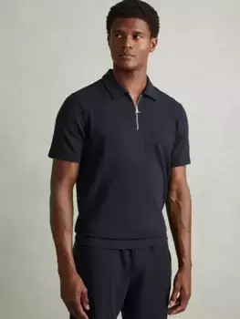Поло Reiss Albany Textured Zip-Neck, темно-синий