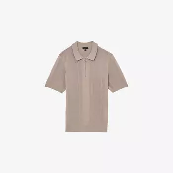 Поло Reiss Барт на молнии вязаное из эластичного трикотажа, коричневый