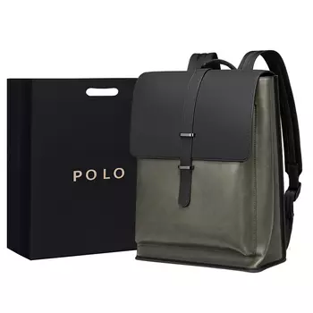 POLO Рюкзак из синтетической кожи, средний размер, мужской, серо-зеленый