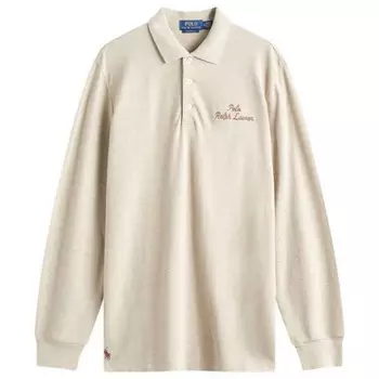 Поло с длинным рукавом и логотипом Polo Ralph Lauren, бежевый