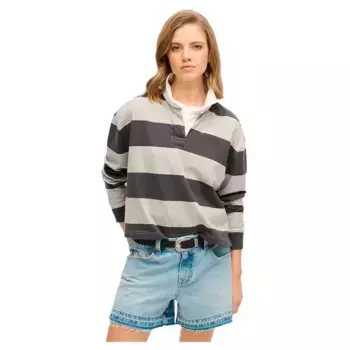 Поло с длинным рукавом Superdry Ath Essential Stripe, серый