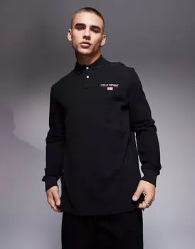 Поло с длинными рукавами и логотипом Sport Capsule черного цвета Polo Ralph Lauren