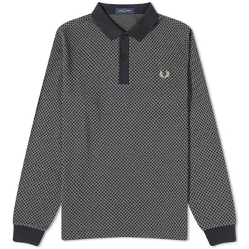 Поло с длинными рукавами и микро-клеткой Fred Perry, черный/зеленый