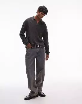 Поло с длинными рукавами и ромбовидным узором темно-серого цвета Topman