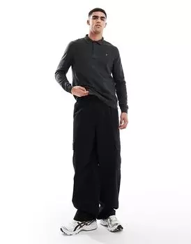 Поло с длинными рукавами Shasta черного цвета с жаккардовым воротником Farah