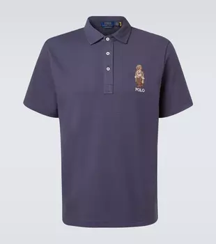 Поло с медведем из хлопкового пике Polo Ralph Lauren, Fa25 Faded Blue Hrtg Bear