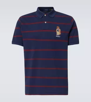 Поло с медведем в полоску из хлопка Polo Ralph Lauren, Npt Nvy Rd Wn M Hrtg Bear