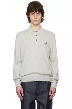 Поло с нашивкой в виде головы лисы Bold fox Maison Kitsun, серый