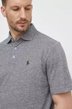 Поло с оттенком льна Polo Ralph Lauren, серый
