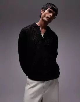 Поло с рисунком черного цвета Topman