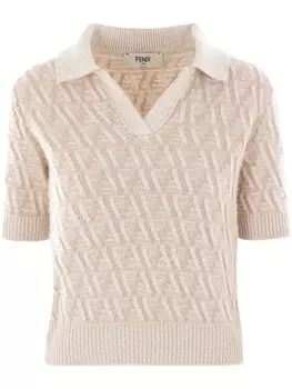 Поло с вышивкой FF FENDI, нейтральный цвет