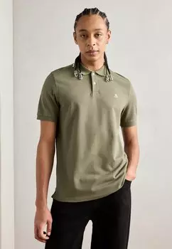 Поло SHORT SLEEVE BUTTON PLACKET SLITS AT HEM Marc O'Polo, оливковый
