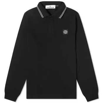 Поло Stone Island с длинными рукавами и нашивками, черный
