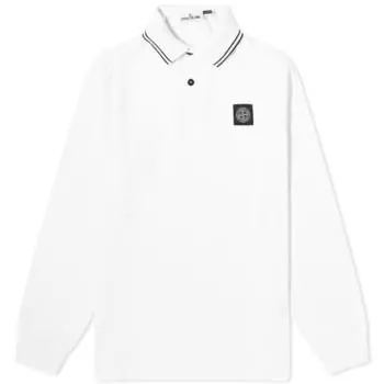 Поло Stone Island с длинными рукавами и нашивками, белый