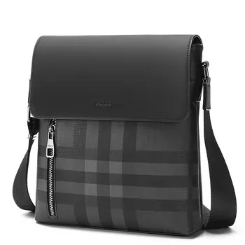 POLO Сумка через плечо из ПВХ, мужская, среднего размера, в клетку, серо-черного цвета