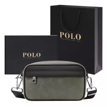 POLO Сумка через плечо из синтетической кожи, мужская, среднего размера, серо-зелено-черного цвета