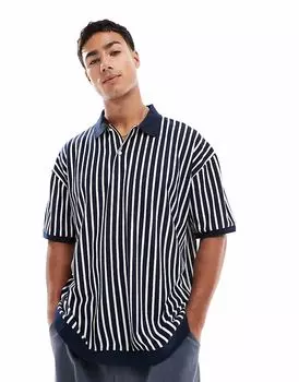 Поло свободного кроя ASOS DESIGN в черно-белую полоску