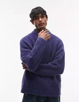 Поло свободного кроя из букле темно-синего цвета Topman