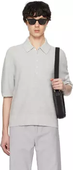 Поло свободного кроя из серого льна и хлопка с 4 полосками Thom Browne