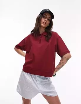 Поло свободного кроя с коротким рукавом Topshop бордового цвета