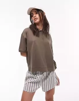 Поло свободного кроя с короткими рукавами Topshop цвета хаки