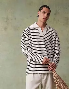 Поло свободного кроя с заниженной линией плеч ASOS DESIGN в черно-белую фактурную полоску