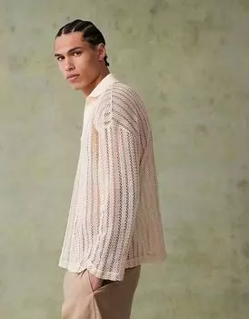 Поло свободного кроя с заниженной линией плеч ASOS DESIGN бежевого цвета, связанное крючком