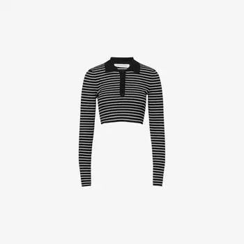 Поло The Frankie Shop Giselle полосатое укороченное вязаное, черный