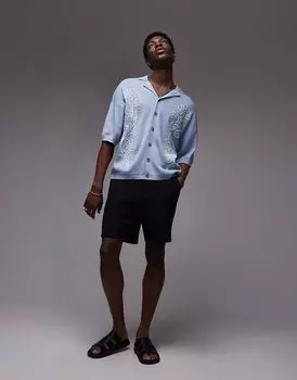 Поло Topman Revere с двойной цветочной вышивкой синего цвета