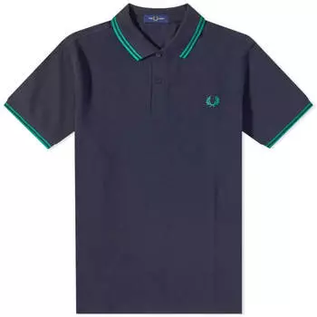 Поло узкого кроя Fred Perry с двумя кончиками, темно-синий и зеленый