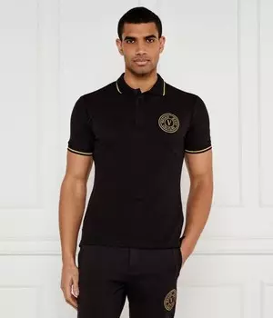 Поло Versace Jeans Couture Slim Fit с вышивкой, черный