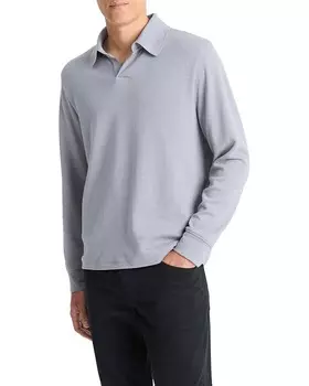 Поло Vince Double Face Long Sleeve Polo, цвет Blue Spruce/Light Grey