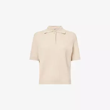Поло Vince с короткими рукавами из шелка и хлопка, экрю