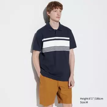 Поло в полоску DRY Пике UNIQLO, темно-синий