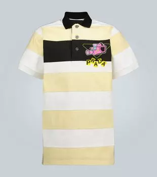 Поло в полоску с принтом камеры Prada, Bianco + Vaniglia