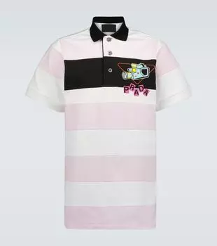 Поло в полоску с принтом камеры Prada, Bianco + Rosa