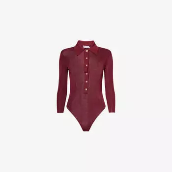 Поло-водолазка Self-Portrait на пуговицах, бургундия