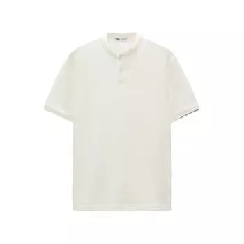 Поло Zara Shirt With Stand-Up Collar, желтовато-белый