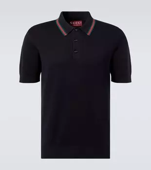 Полосая шелково-хлопковая поло Web Stripe Gucci, Navy/Green/Red