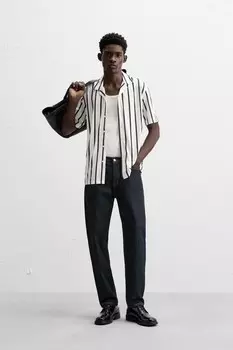 Полосатая эластичная рубашка ZARA, белый