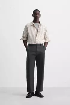 Полосатая эластичная рубашка ZARA, бежевый/темно-синий