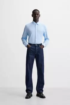 Полосатая эластичная рубашка ZARA, небесно-голубой