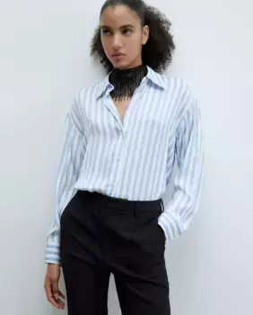 Полосатая атласная рубашка Sfera, светло-голубой
