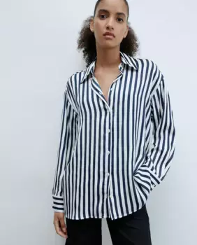 Полосатая атласная рубашка Sfera, темно-синий