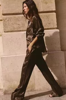 Полосатая атласная рубашка ZARA, хаки