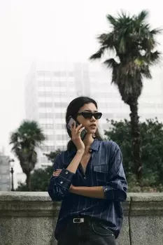 Полосатая атласная рубашка ZARA, синий