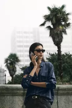 Полосатая атласная рубашка ZARA, синий