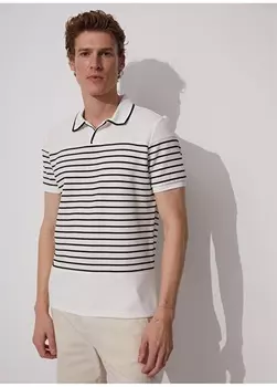 Полосатая белая мужская футболка-поло Fabrika